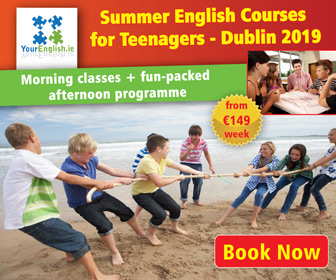 Summer Camp banner with some info about English classes for teenagers in Dublin in summer 2019