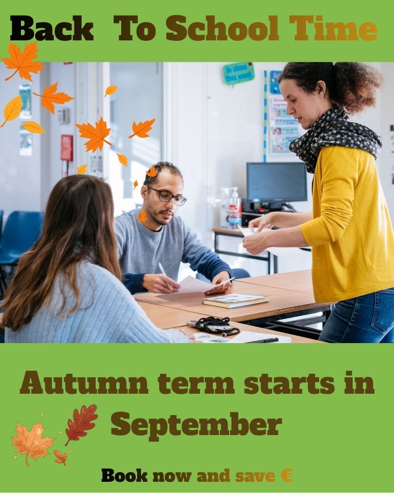 Autumn 2026 price list for English classes in Dublin - weekend, evening and full-time courses
